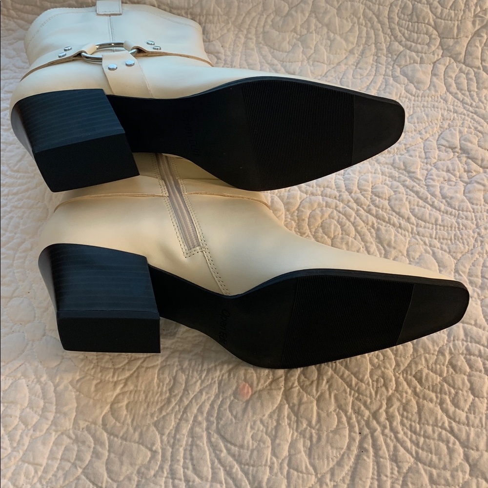 Open Edit Women’s Cream Western Block Heel Ankle Boots NEW Size 9.5 All Seasons - Picture 7 of 9